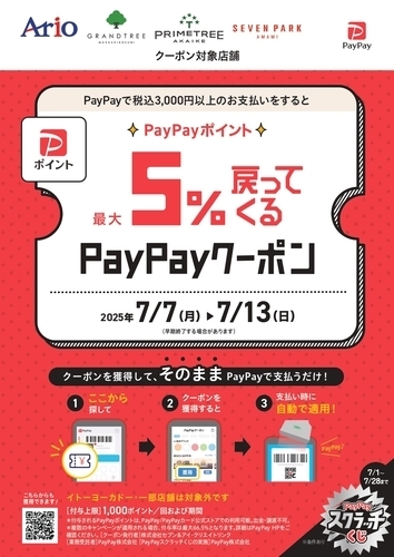 PayPay5%戻ってくるお得なクーポンのポスター画像
