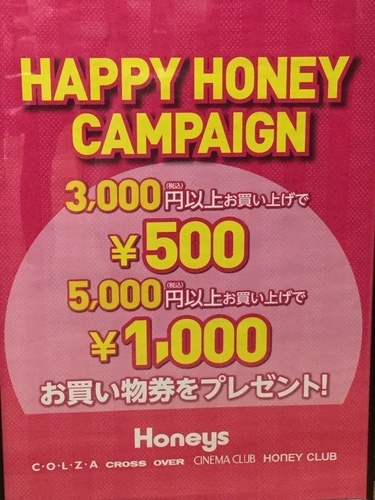 【期間限定】3,000円以上お買い上げでHoneysお買い物券プレゼント